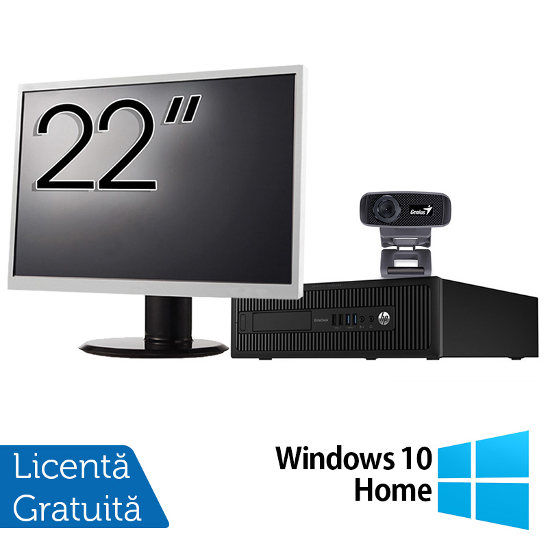 Pachet Calculator HP 800 G1 SFF, Intel Core i7-4770 3.40GHz, 8GB DDR3, 1TB SATA + Monitor 22 Inch + Webcam + Tastatura si Mouse + Windows 10 Home