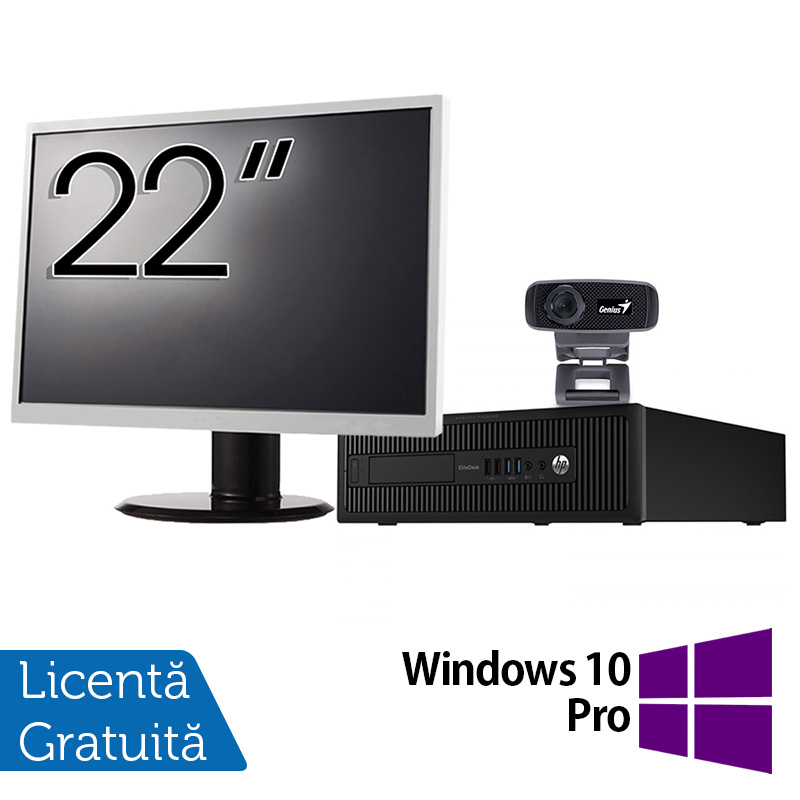 Pachet Calculator HP 800 G1 SFF, Intel Core i7-4770 3.40GHz, 8GB DDR3, 1TB SATA + Monitor 22 Inch + Webcam + Tastatura si Mouse + Windows 10 Pro