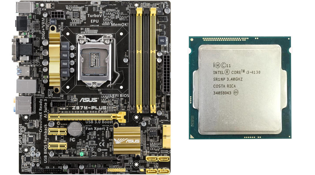 Placa de baza asus z87m-plus, socket 1150, matx, shield, cooler + intel core i3-4130 3.40ghz