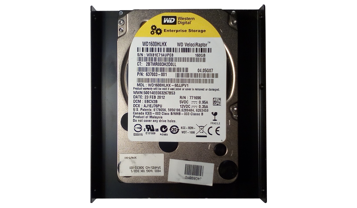 Hard disk wd velociraptor 160gb, 2.5 inch, 10k rpm + adaptor pentru pc 3,5 inch, second hand