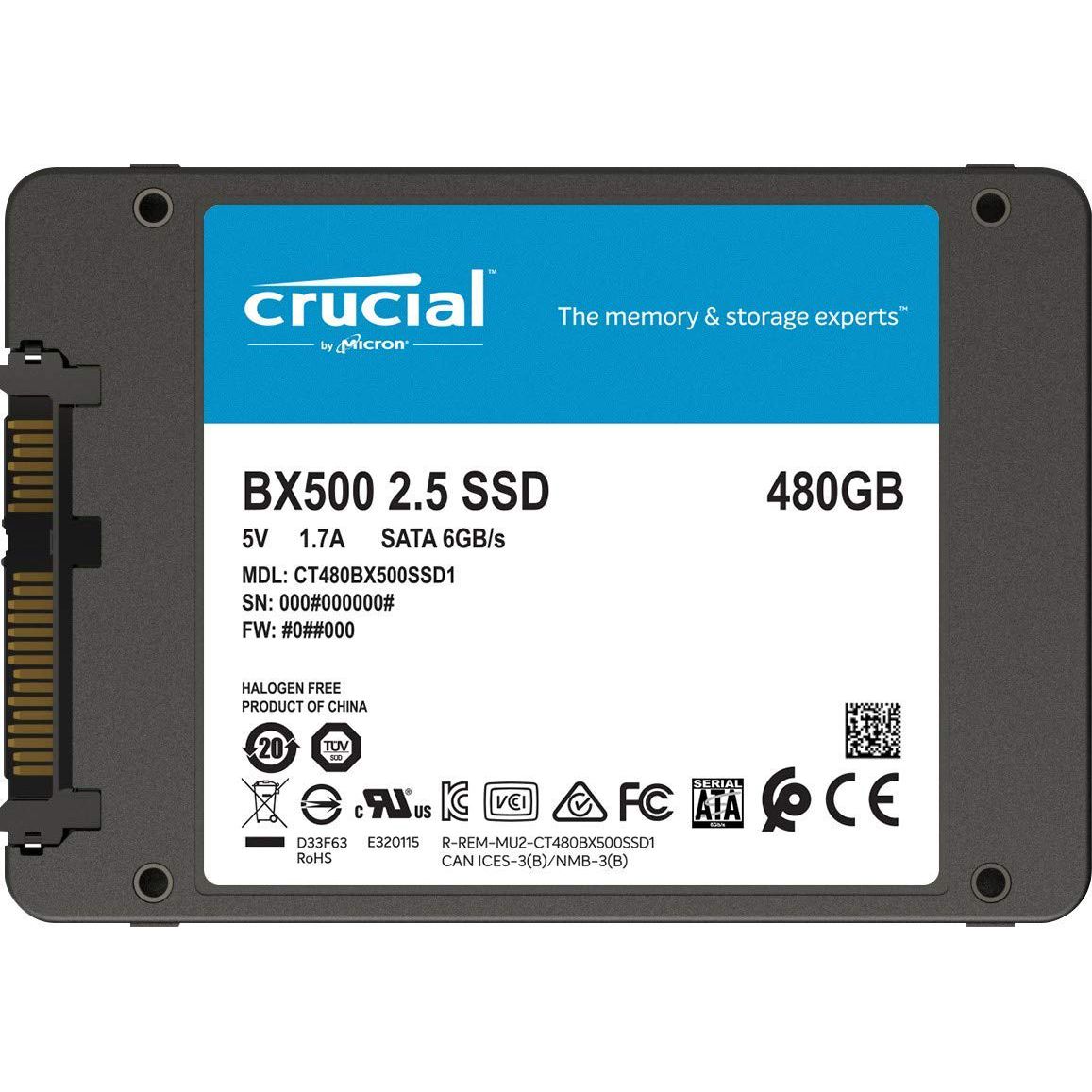 Solid State Drive (SSD) Crucial BX500, 2.5", 480GB, SATA 6Gb/s