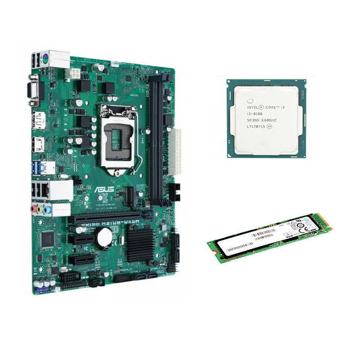 Placa de Baza Second Hand Asus PRIME H310M-DASH, Socket 1151v2, mATX + Procesor Intel Core i3-8100 3.60GHz + SSD NVME M.2 256GB