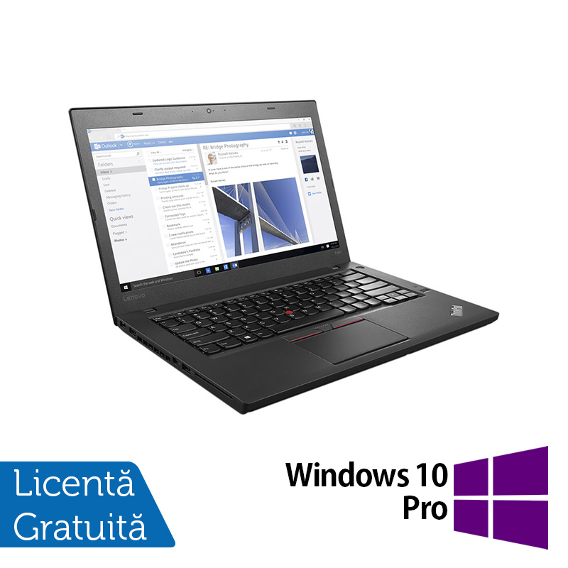 Laptop Refurbished LENOVO ThinkPad T460, Intel Core i3-6100U 2.30GHz, 8GB DDR4, 240GB SSD, 14 Inch, Webcam + Windows 10 Pro