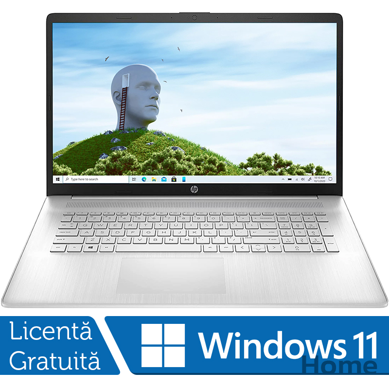 Laptop nou hp 17-cn0, intel core i7-1165g7 1.20-4.70ghz, 8gb ddr4, 1tb hdd, 17.3 inch hd+ touchscreen, windows 11 home, natural silver