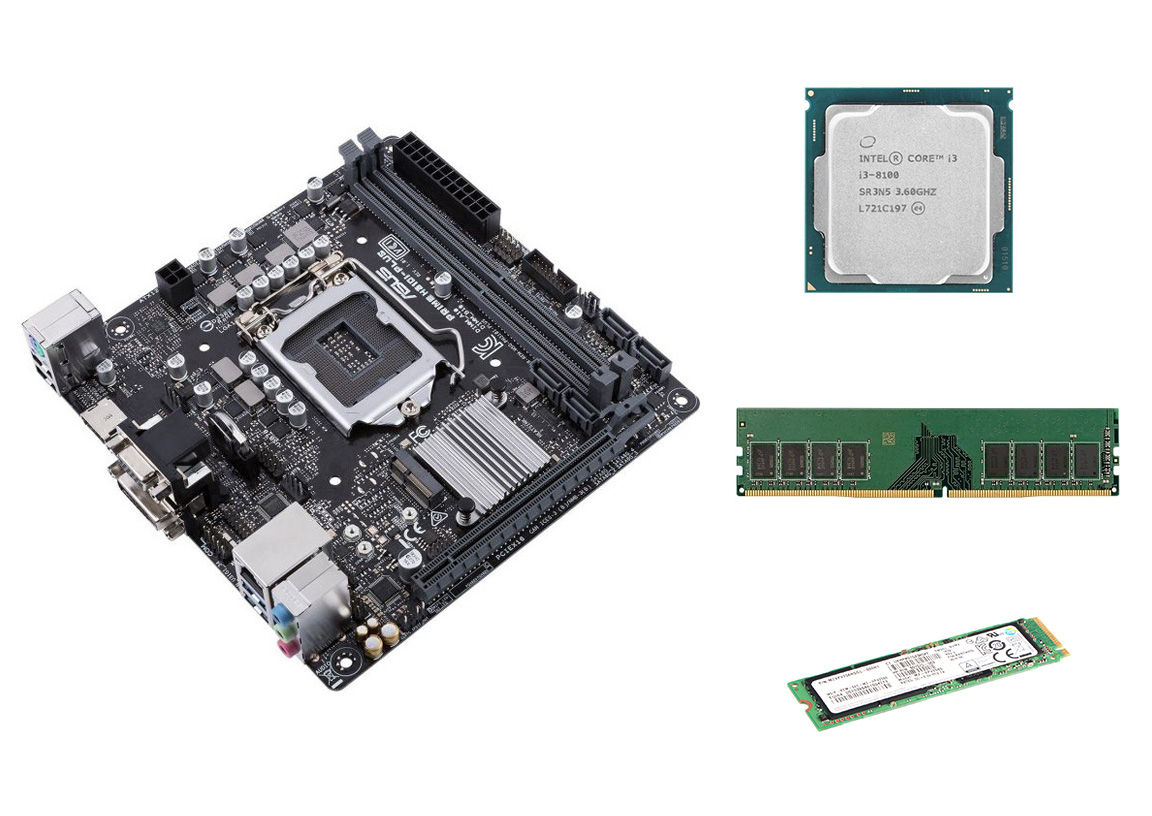 Kit Placa de Baza Second Hand Asus PRIME H310I-PLUS R2.0 + Procesor Intel Core i3-8100 3.60GHz, 8GB DDR4, SSD 256GB NVME, Shield, Cooler
