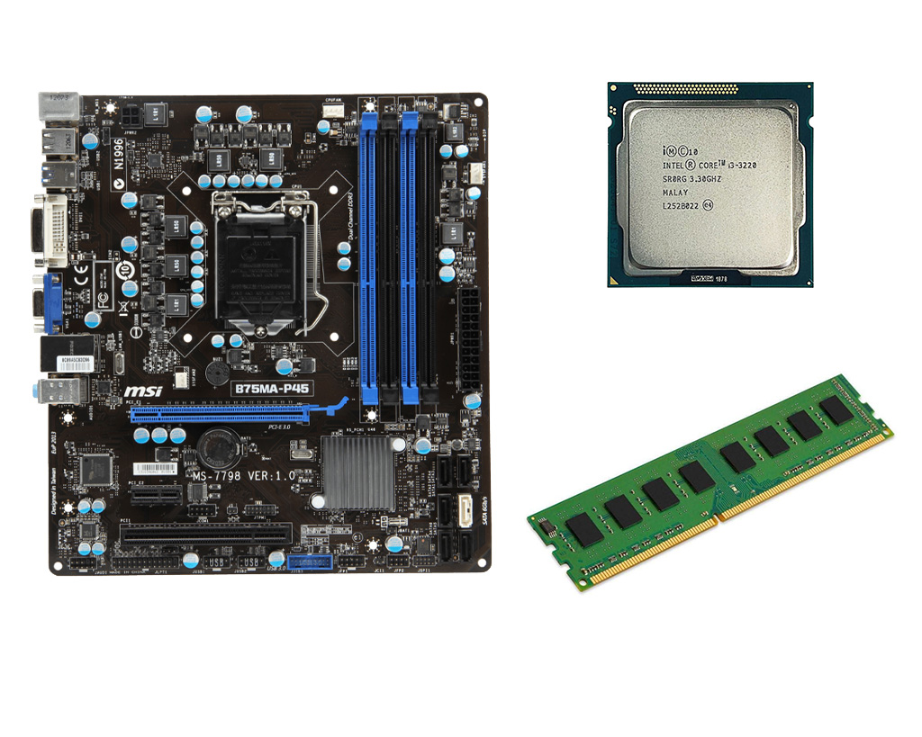 Placa de Baza Second Hand MSI B75MA-P45, Socket 1155, mATX, Shield, Cooler + Procesor Intel Core i3-3220 3.30GHz + 16GB DDR3