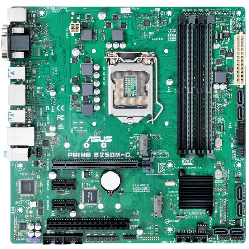 Placa de baza Asus PRIME B250M-C, Socket 1151, mATX, Shield, Cooler, Suporta CPU Gen 6 / 7
