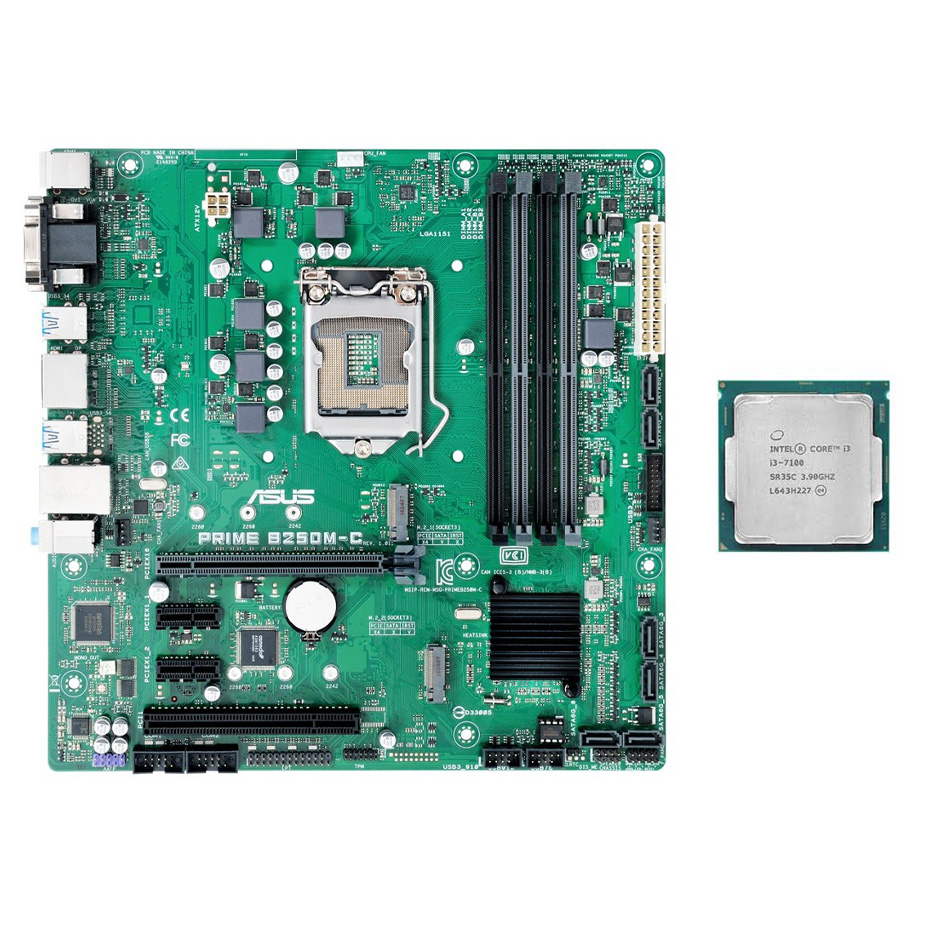 Placa de Baza Second Hand Asus PRIME B250M-C, Socket 1151, mATX, Shield, Cooler + Procesor Intel Core i3-7100 3.90GHz