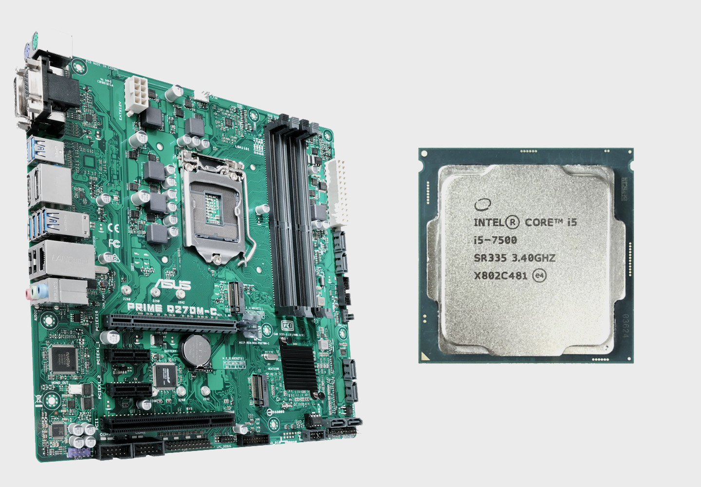 Placa de baza Asus PRIME Q270M-C, Socket 1151, mATX, Shield, Cooler + Procesor Intel Core i5-7500 3.40GHz (Procesor