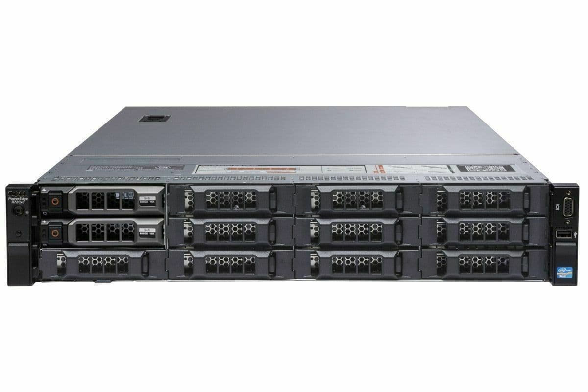 Server Refurbished Dell PowerEdge R720xd, 2x Intel Xeon Octa Core E5-2670 2.60 - 3.30GHz, 64GB DDR3 ECC, 2 x 480GB SSD SATA + 6 x 10TB HDD SAS/7.2k, Raid Perc H710 mini, Idrac 7, 2 surse HS