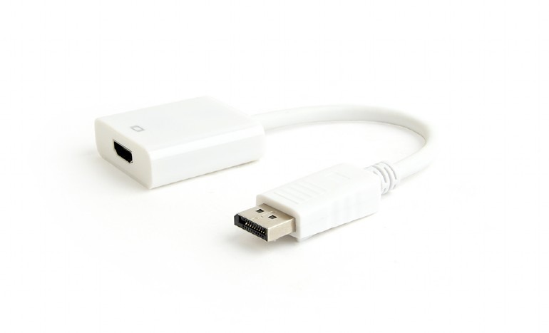 Cablu de la Display Port (DP) tata catre HDMI mama, alb 10cm