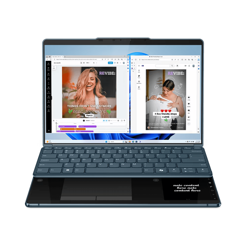 Laptop Lenovo Yoga Book 9 13IMU9 cu procesor Intel® Core™ Ultra 7 155U pana la 4.8GHz, 2 x 13.3\', 2.8K, OLED, Touch, 32GB DDR5, 1TB SSD, Intel® Graphics, Windows 11 PRO, Tidal Teal, 3y on-site, Premium Care