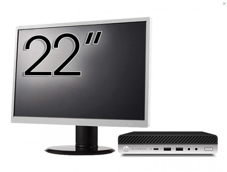 Pachet Calculator Refurbished HP EliteDesk 800 G3 Mini PC, Intel Core i7-7700T 2.90 - 3.80GHz, 8GB DDR4, 256GB SSD, Wi-Fi + Monitor 22 Inch + Windows 10 Pro